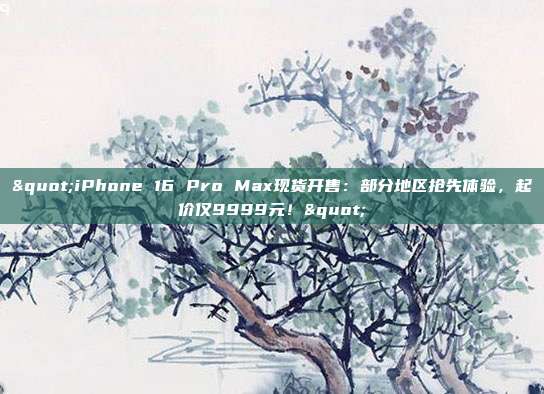 "iPhone 16 Pro Max現(xiàn)貨開(kāi)售：部分地區(qū)搶先體驗(yàn)，起價(jià)僅9999元！"